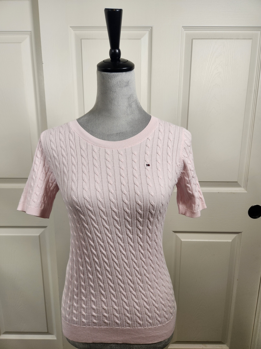 Tommy Hilfiger Light Pink Cable Knit Short Sleeve Top
